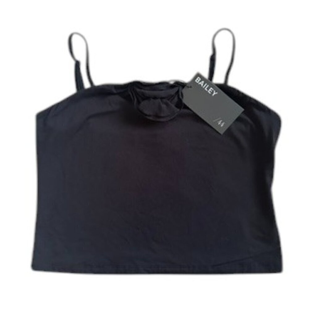 Bailey/44 Anthropologie Black Cropped Spaghetti Strap Top, Rosette Front, Medium